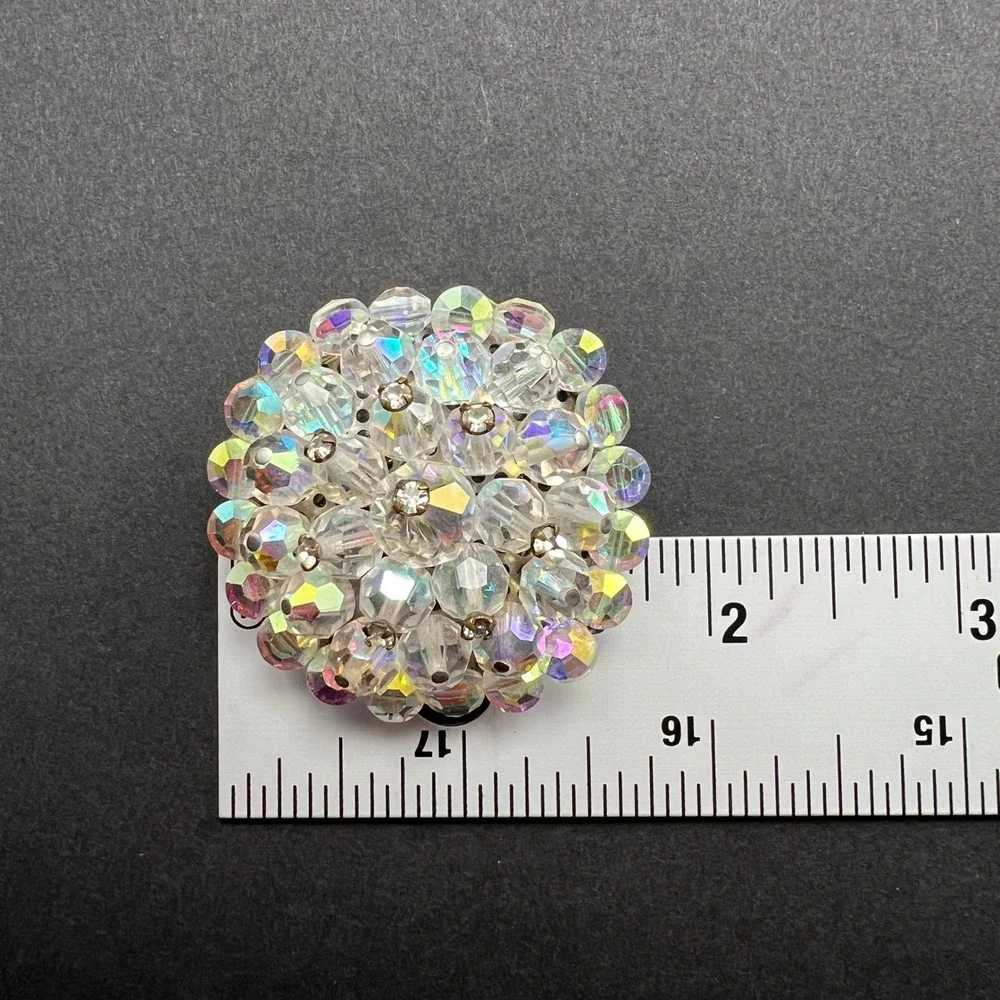 Vintage Brooch AB Crystal Cluster Rhinestones Domed 60s